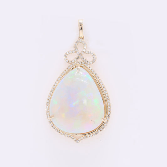 26.27 Ct Pear Cabochon Natural Opal 14K Gold Pendant