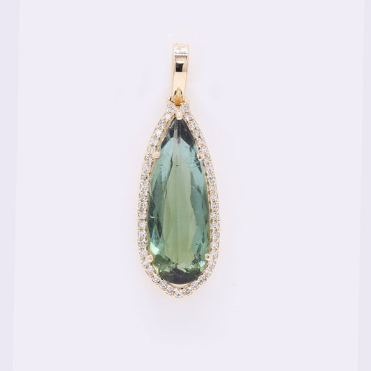 3.20 Ct Pear Mixed Cut Natural Tourmaline 14K Gold Pendant