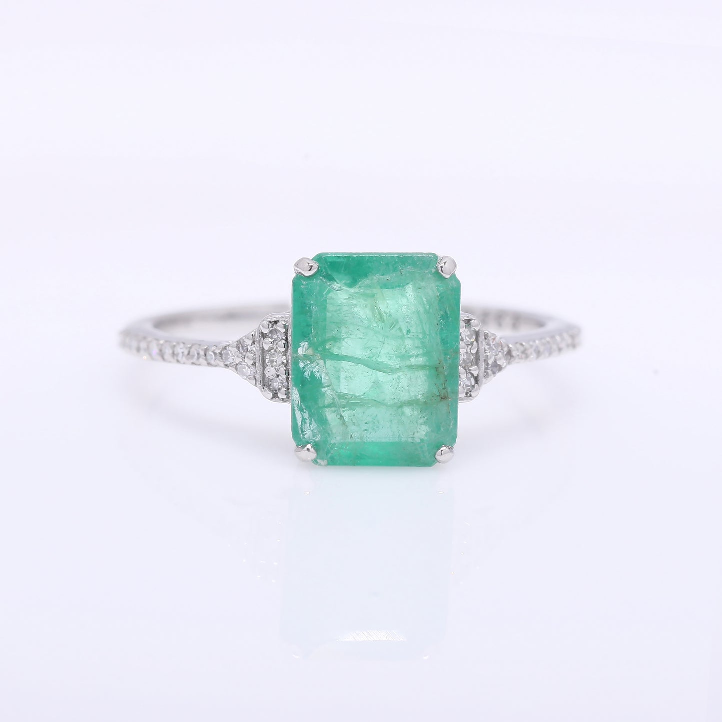 1.79 Ct Octagon Step Cut Natural Emerald 950 Platinum Ring