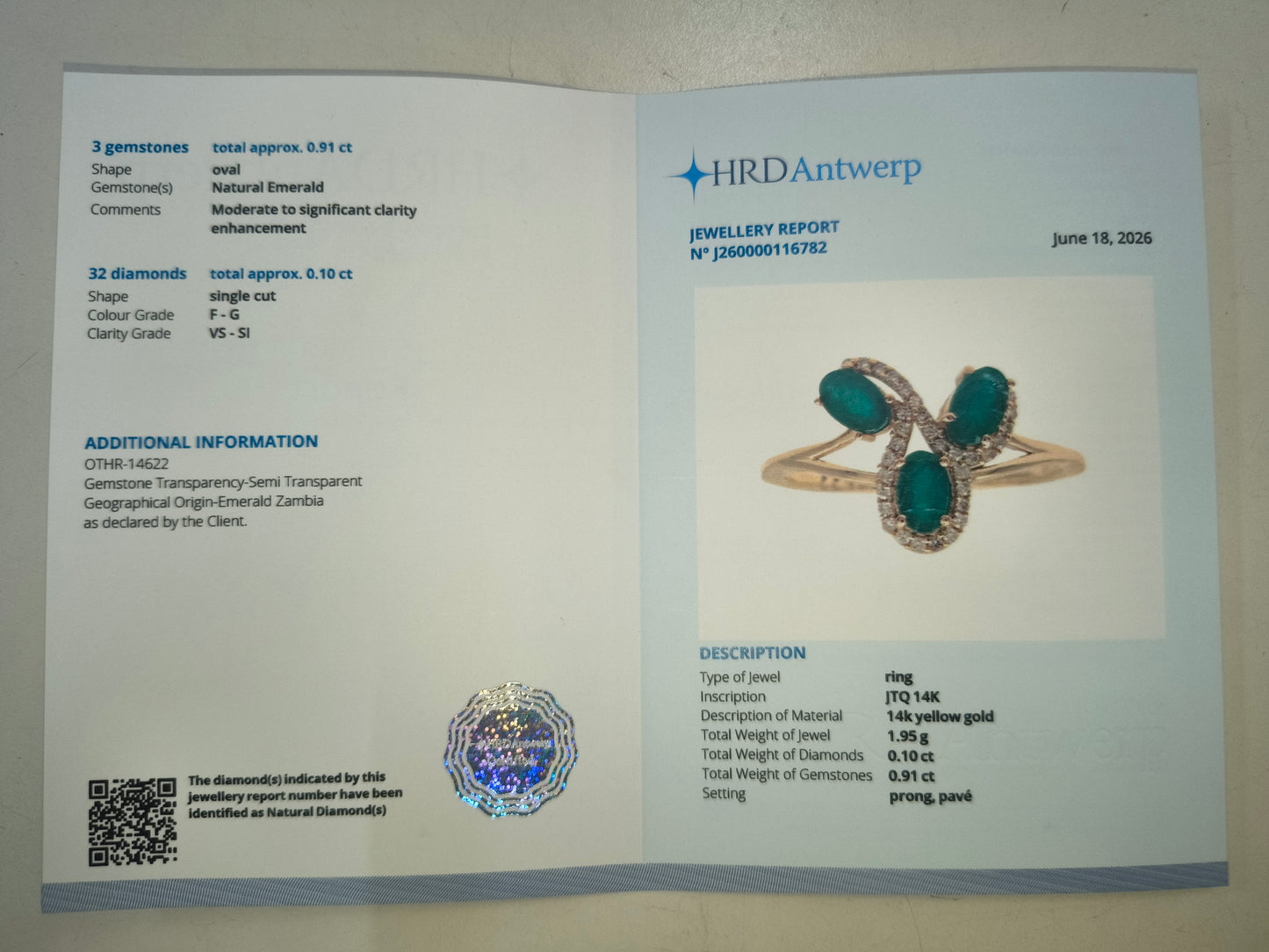 1.01 Ct Oval Natural Emerald 14K Gold Ring