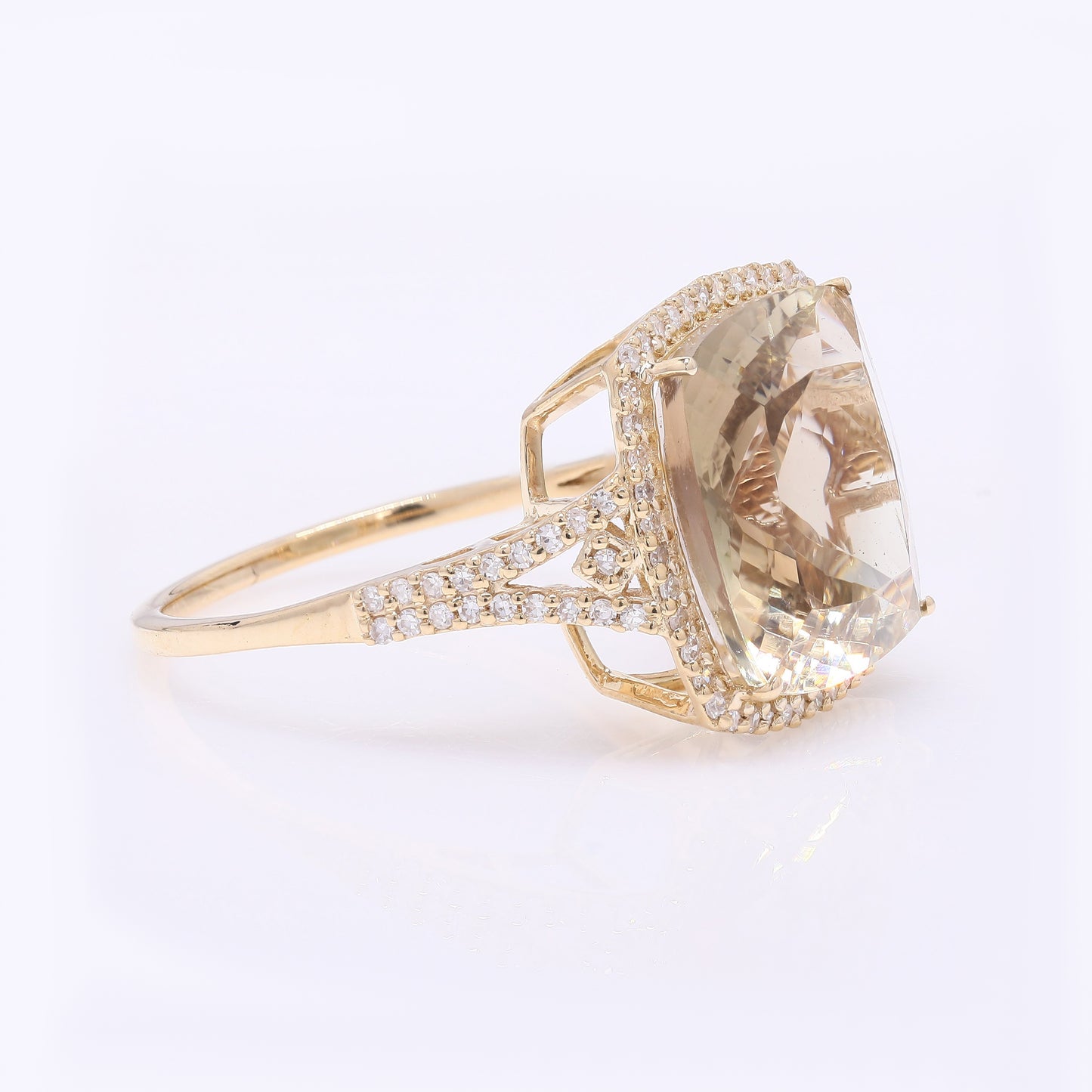 6.46 Ct Cushion Mixed Cut Natural Sunstone 14K Gold Ring
