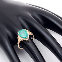 3.70 Ct Pear Natural Emerald 14K Gold Ring