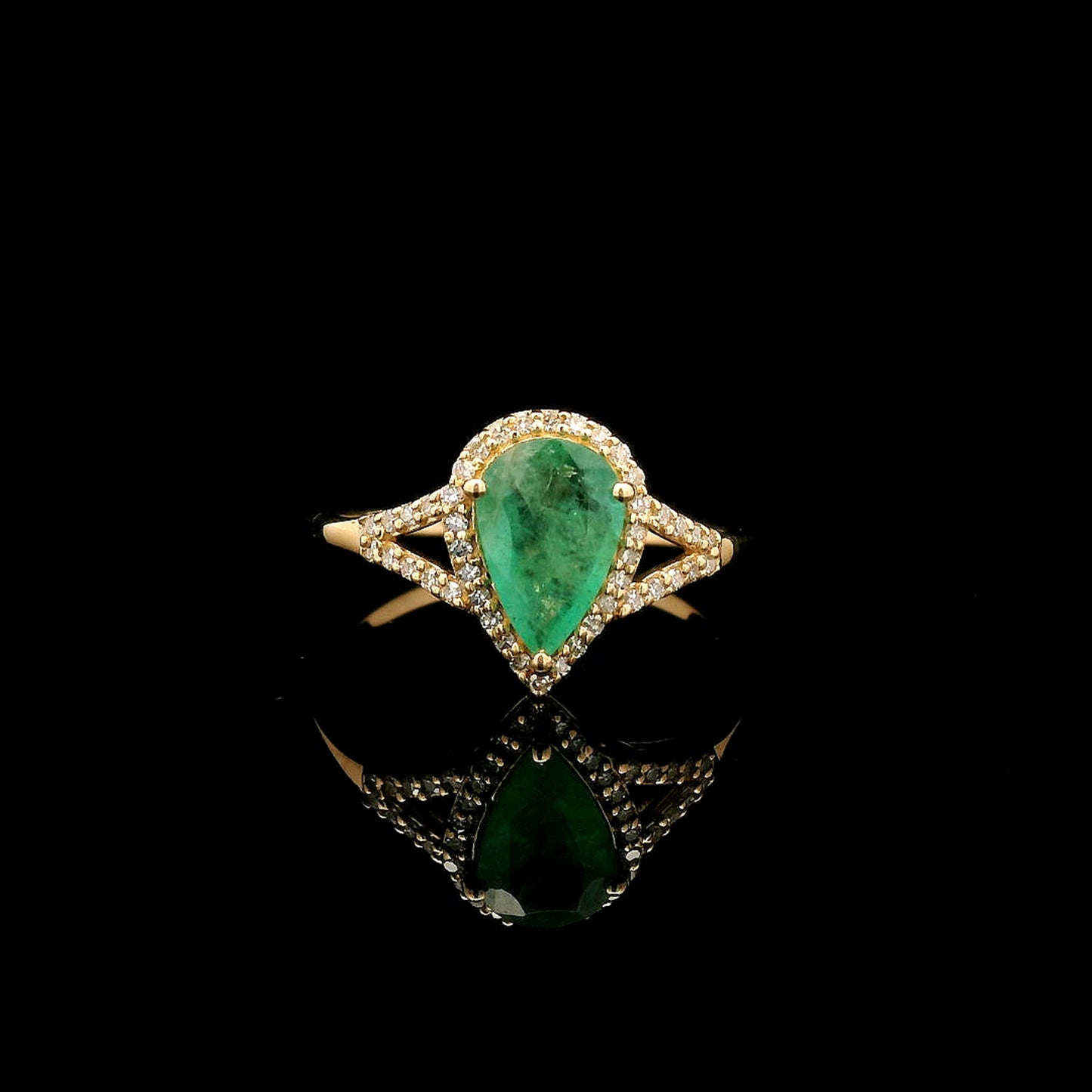 1.01 Ct Pear Mixed Cut Natural Emerald 14K Gold Ring
