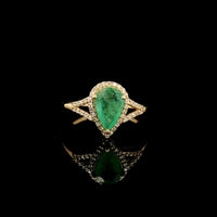 1.01 Ct Pear Mixed Cut Natural Emerald 14K Gold Ring