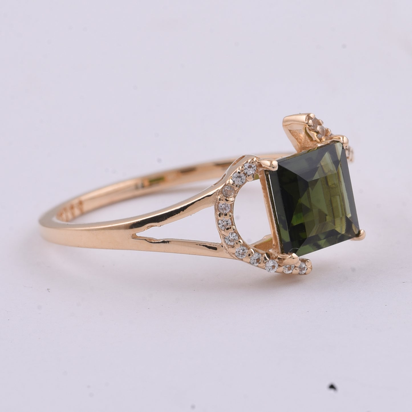 1.14 Ct Square Step Cut Natural Tourmaline 14K Gold Ring