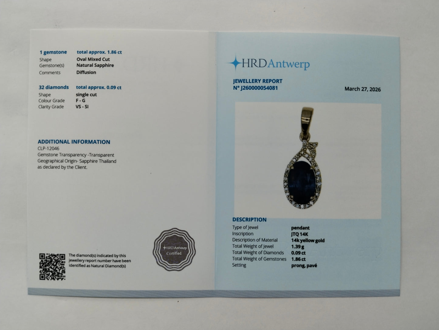 1.95 Ct Oval Mixed Cut Natural Sapphire 14K Gold Pendant