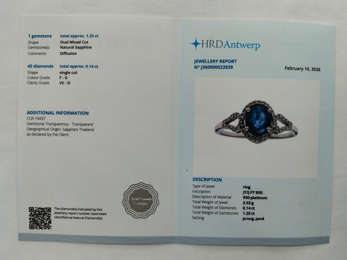 1.39 Ct Oval Mixed Cut Natural Sapphire 950 Platinum Ring