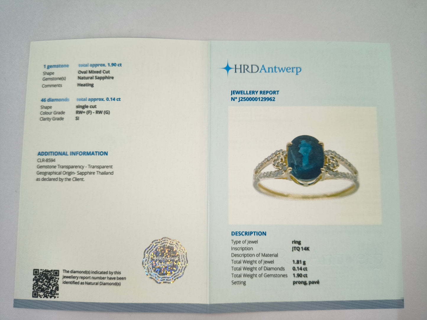 2.04 Ct Oval Natural Sapphire 14K Gold Ring