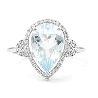 2.44 Ct Pear Mixed Cut Natural Aquamarine 950 Platinum Ring