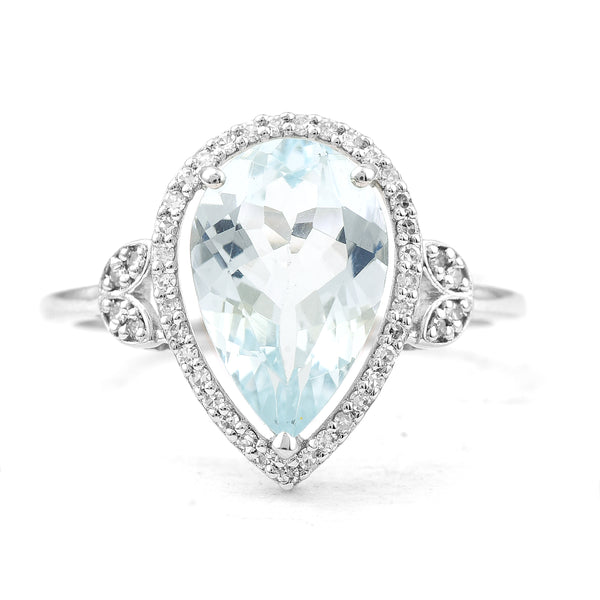 2.44 Ct Pear Mixed Cut Natural Aquamarine 950 Platinum Ring