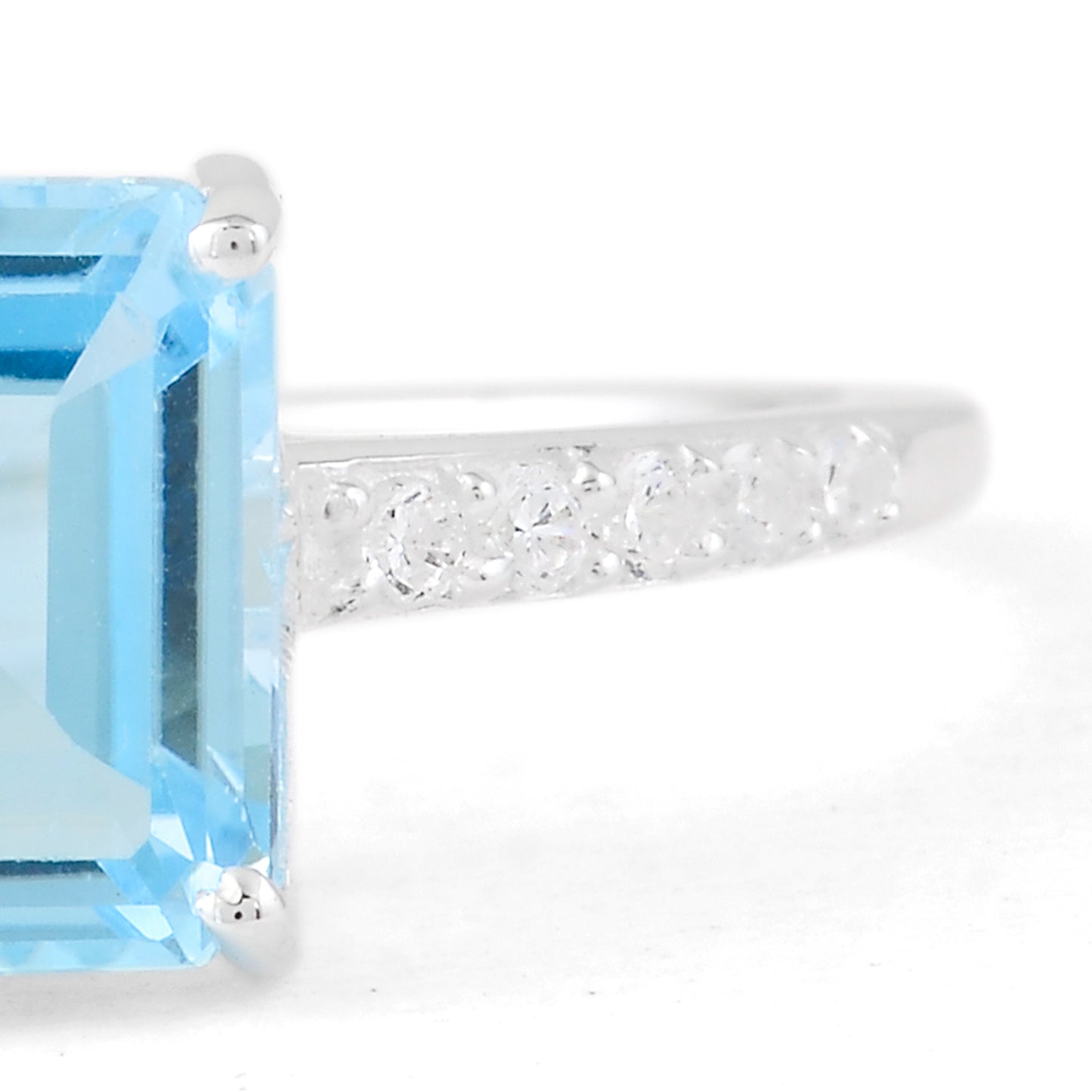 3.17 Ct Octagon Blue Topaz, Cubic Zirconia 925 Sterling Silver Ring