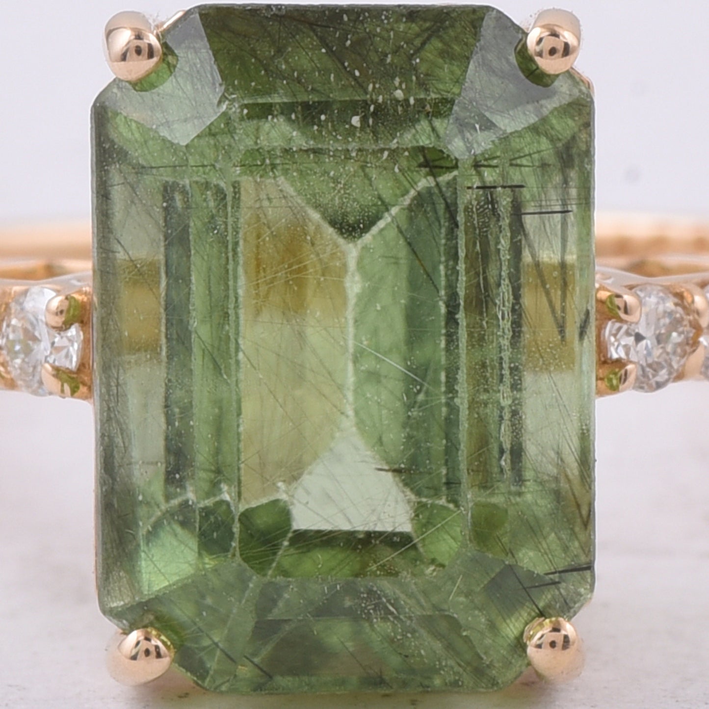 5.33 Ct Octagon Natural Peridot 14K Gold Ring