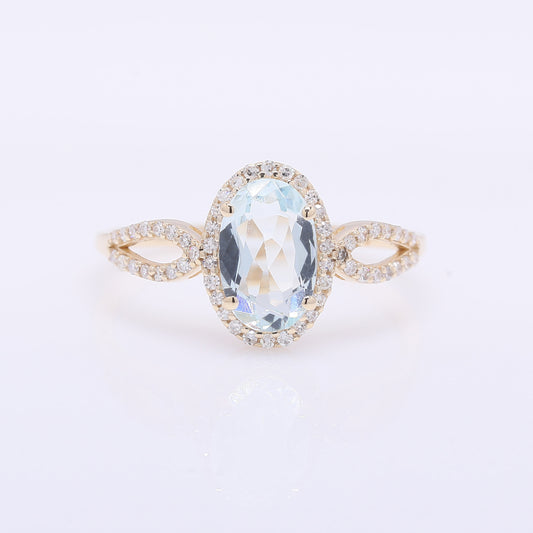 1.12 Ct Oval Mixed Cut Natural Aquamarine 14K Gold Ring