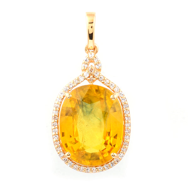 7.24 Ct Oval Mixed Cut Natural Yellow Sapphire 14K Gold Pendant