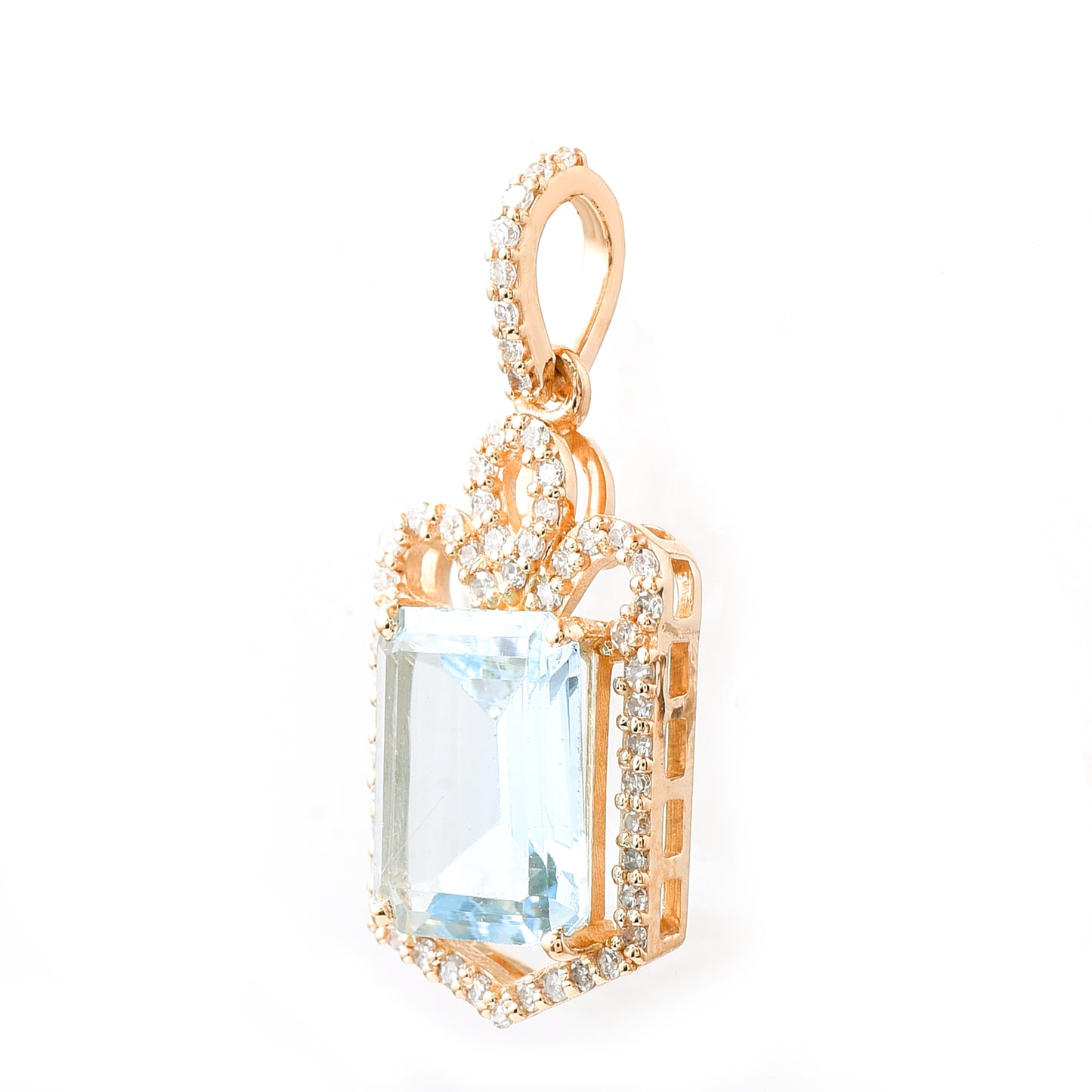 1.69 Ct Octagon Step Cut Natural Aquamarine 14K Gold Pendant