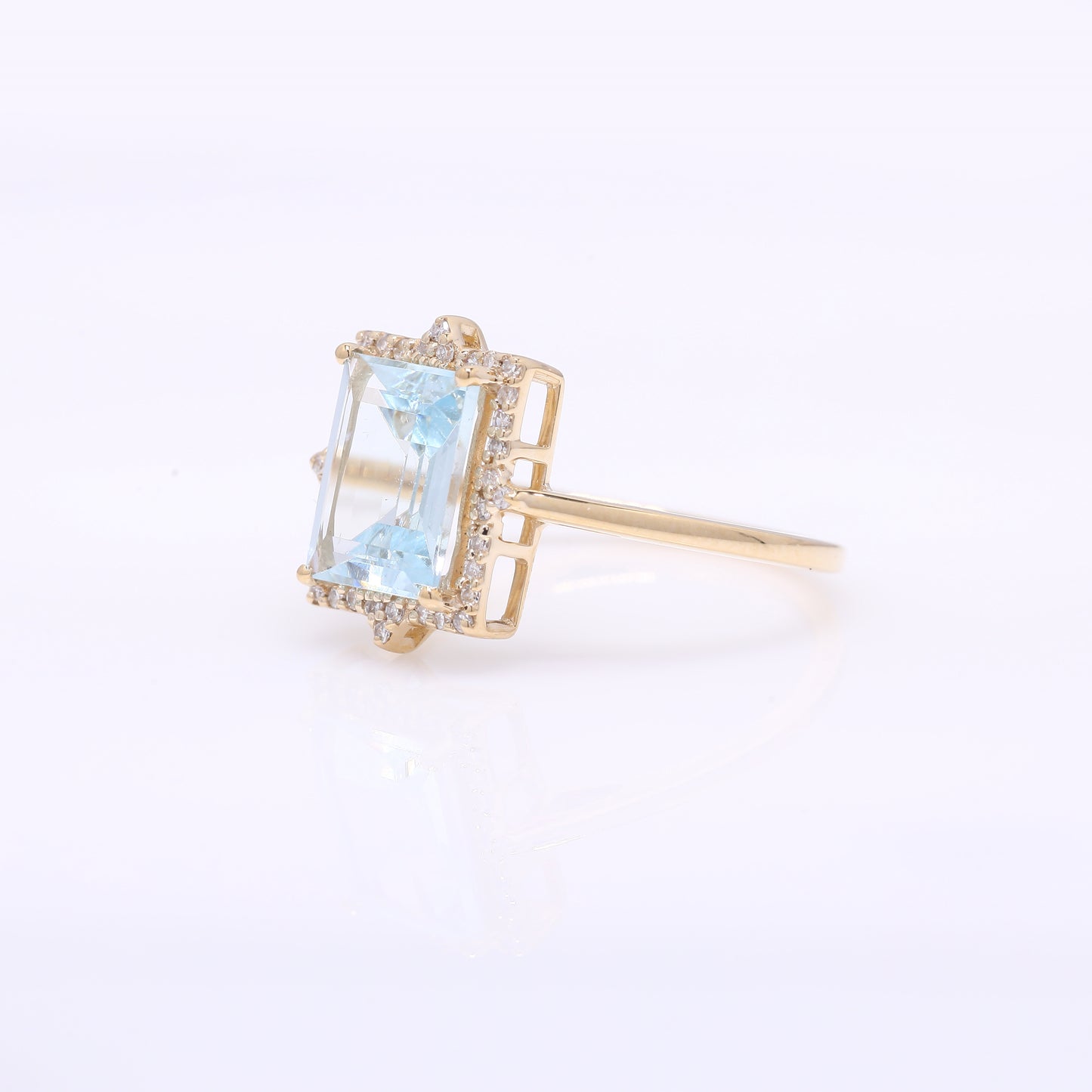 1.99 Ct Rectangle Step Cut Natural Aquamarine 14K Gold Ring