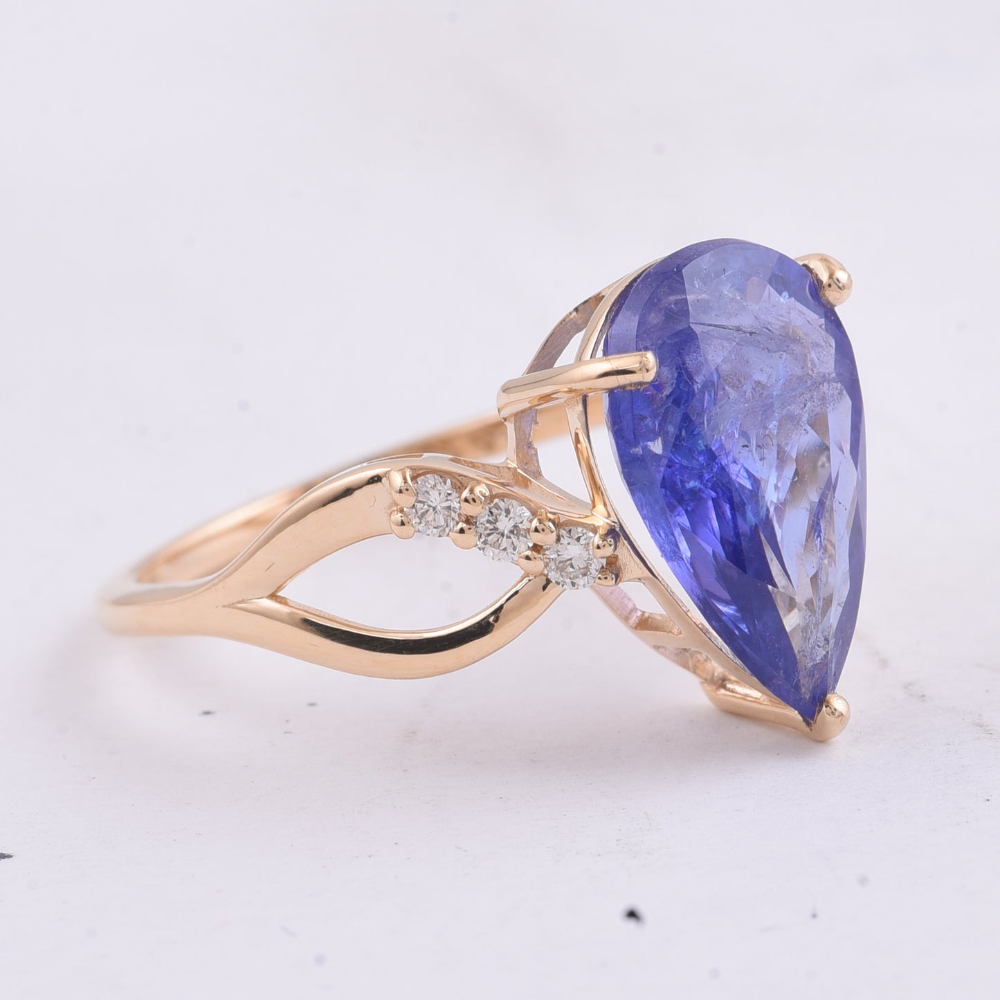 4.13 Ct Pear Natural Tanzanite 14K Gold Ring