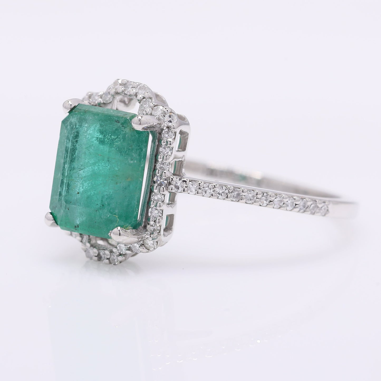 2.31 Ct Octagon Step Cut Natural Emerald 950 Platinum Ring