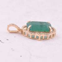 3.05 Ct Octagon Step Cut Natural Emerald 14K Gold Pendant