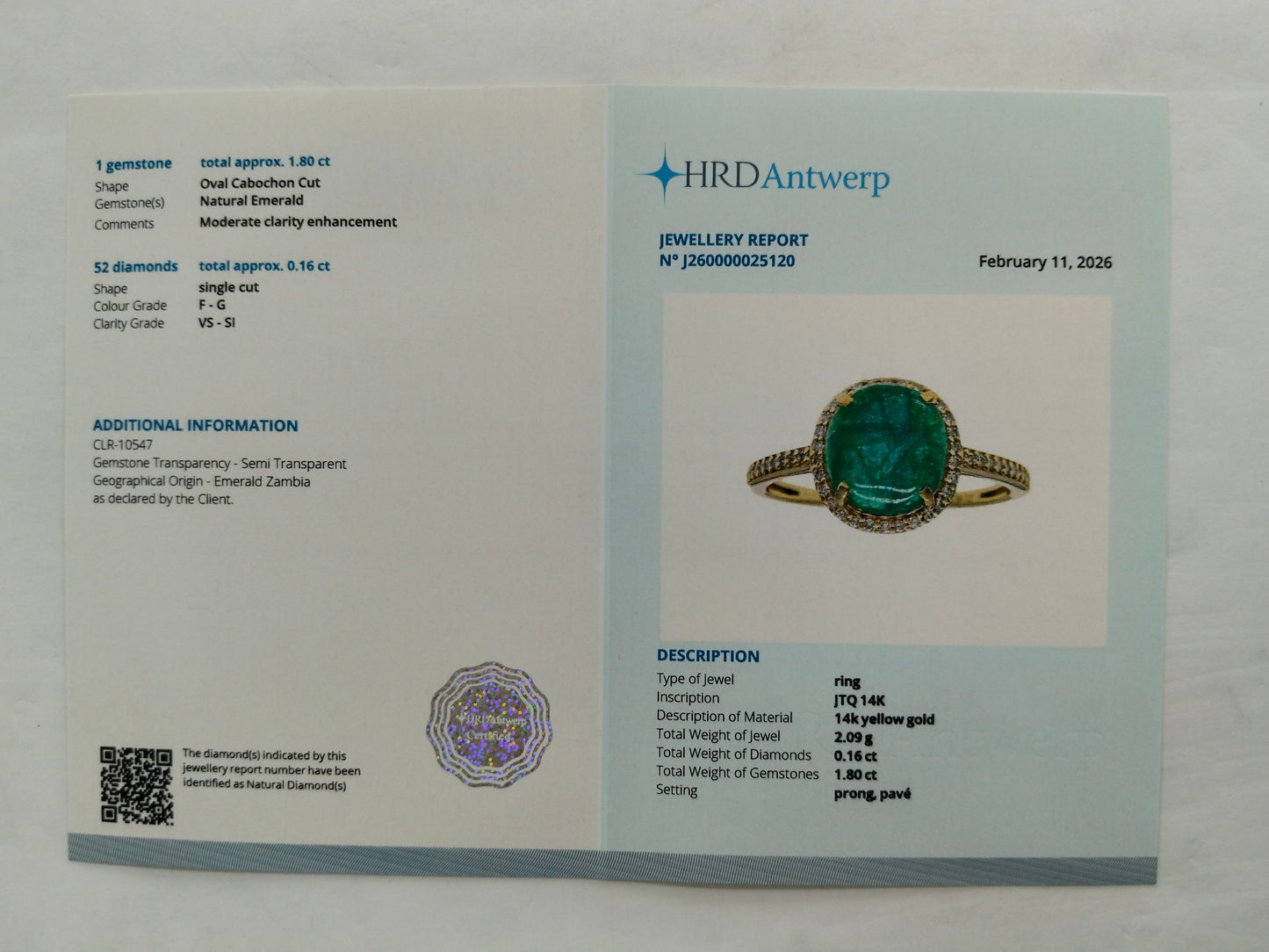 1.96 Ct Oval Cabochon Cut Natural Emerald 14K Gold Ring