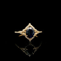 1.76 Ct Oval Mixed Cut Natural Sapphire 14K Gold Ring
