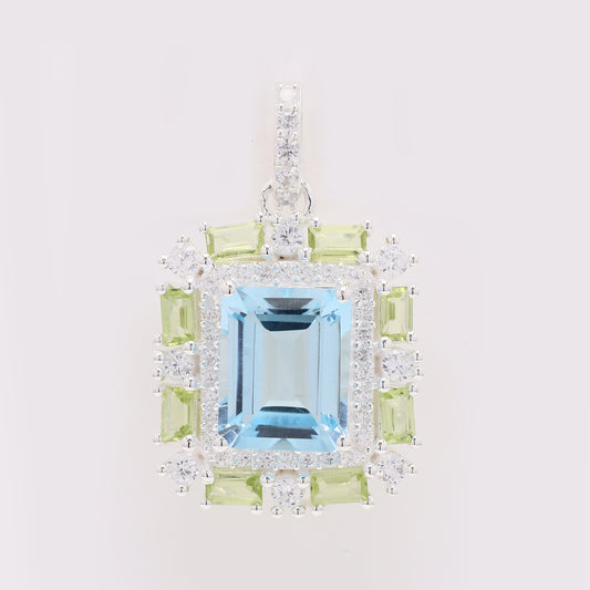 6.29 Ct Octagon Blue Topaz 925 Silver Pendant