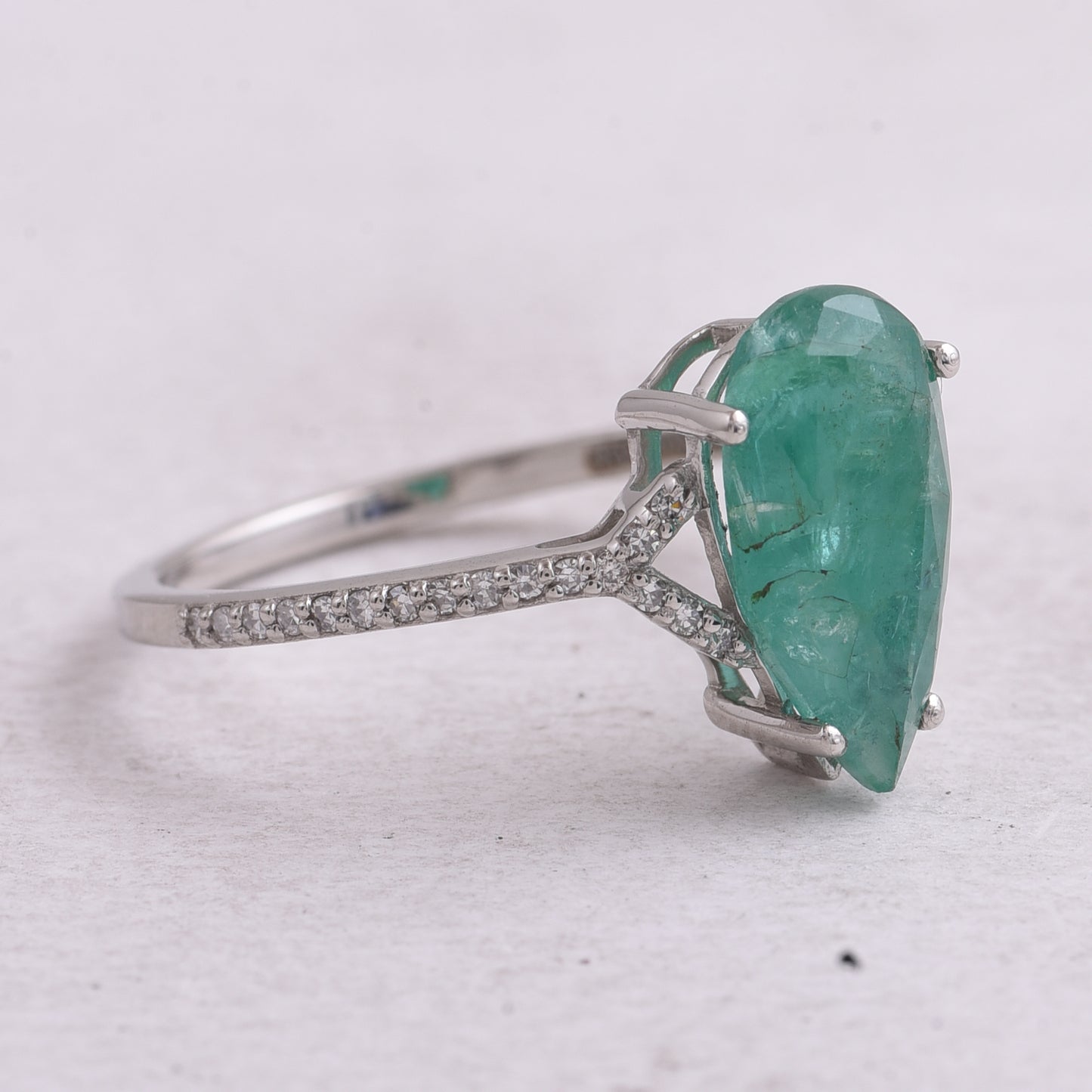 2.19 Ct Pear Mixed Cut Natural Emerald 950 Platinum Ring