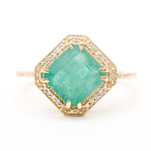 3.26 Ct Octagon Natural Emerald 14K Gold Ring