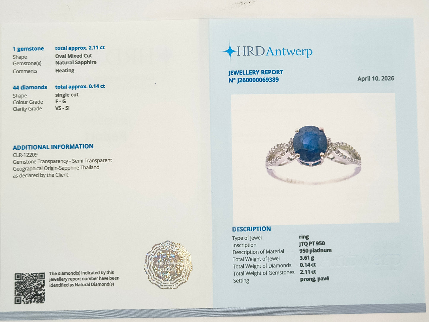 2.25 Ct Oval Mixed Cut Natural Sapphire 950 Platinum Ring