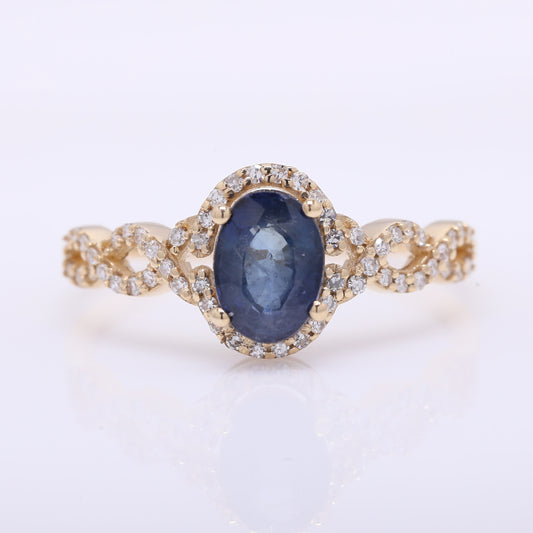 1.38 Ct Oval Mixed Cut Natural Sapphire 14K Gold Ring