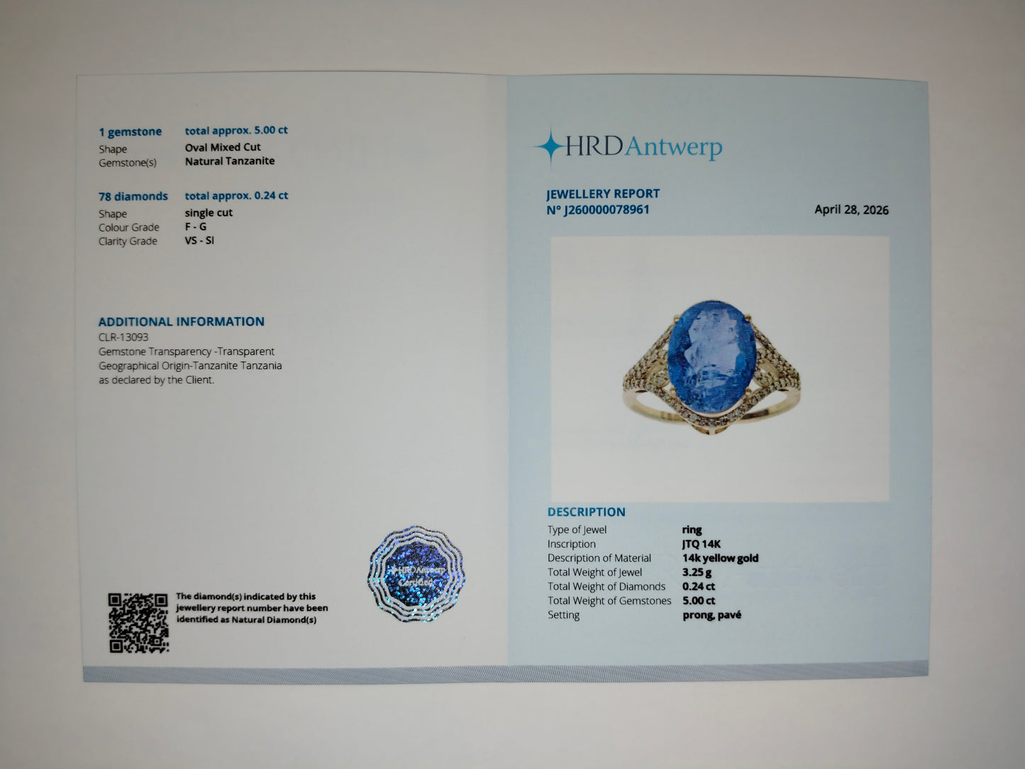 5.24 Ct Oval Mixed Cut Natural Tanzanite 14K Gold Ring