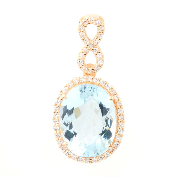 3.27 Ct Oval Mixed Cut Natural Aquamarine 14K Gold Pendant