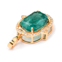 3.50 Ct Cushion Mixed Cut Natural Emerald 14K Gold Pendant
