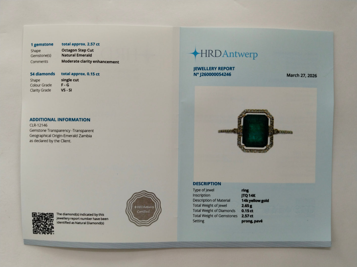 2.72 Ct Octagon Step Cut Natural Emerald 14K Gold Ring