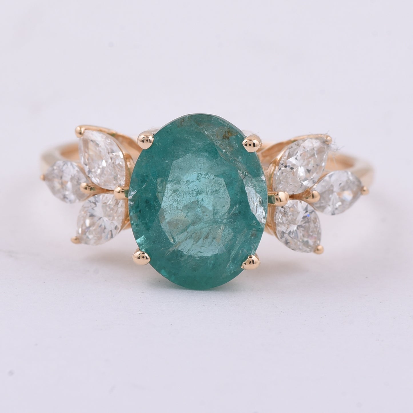 3.08 Ct Oval Natural Emerald 14K Gold Ring
