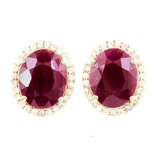 6.64 Ct Oval Ruby 14K Gold Earrings