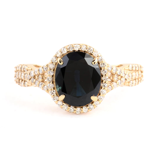 2.50 Ct Oval Mixed Cut Natural Corundum Sapphire 14K Gold Ring