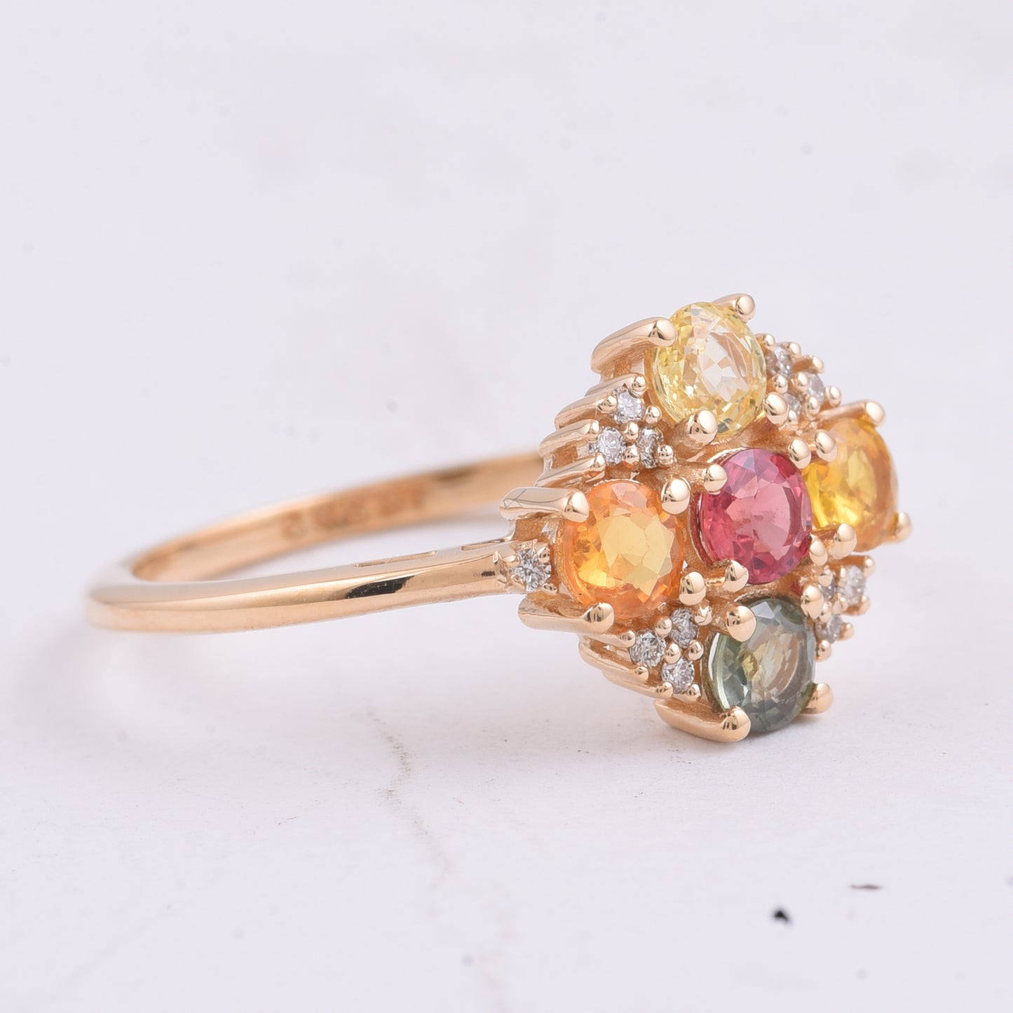 1.15 Ct Round Natural Multi-Coloured Sapphire 14K Gold Ring