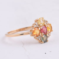 1.15 Ct Round Natural Multi-Coloured Sapphire 14K Gold Ring