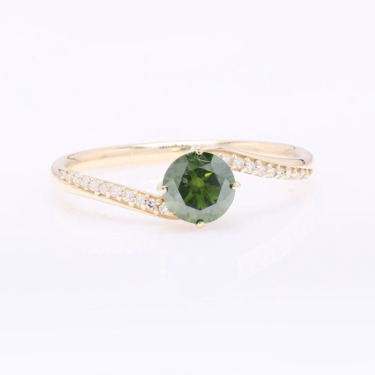 0.70 Ct Round Green Diamond 14K Gold Ring