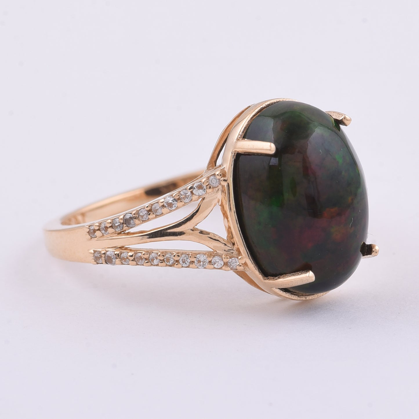 3.34 Ct Oval Cabochon Cut Natural Black Opal 14K Gold Ring