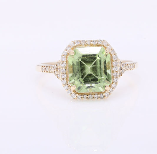 3.49 Ct Octagon Step Cut Natural Peridot 14K Gold Ring