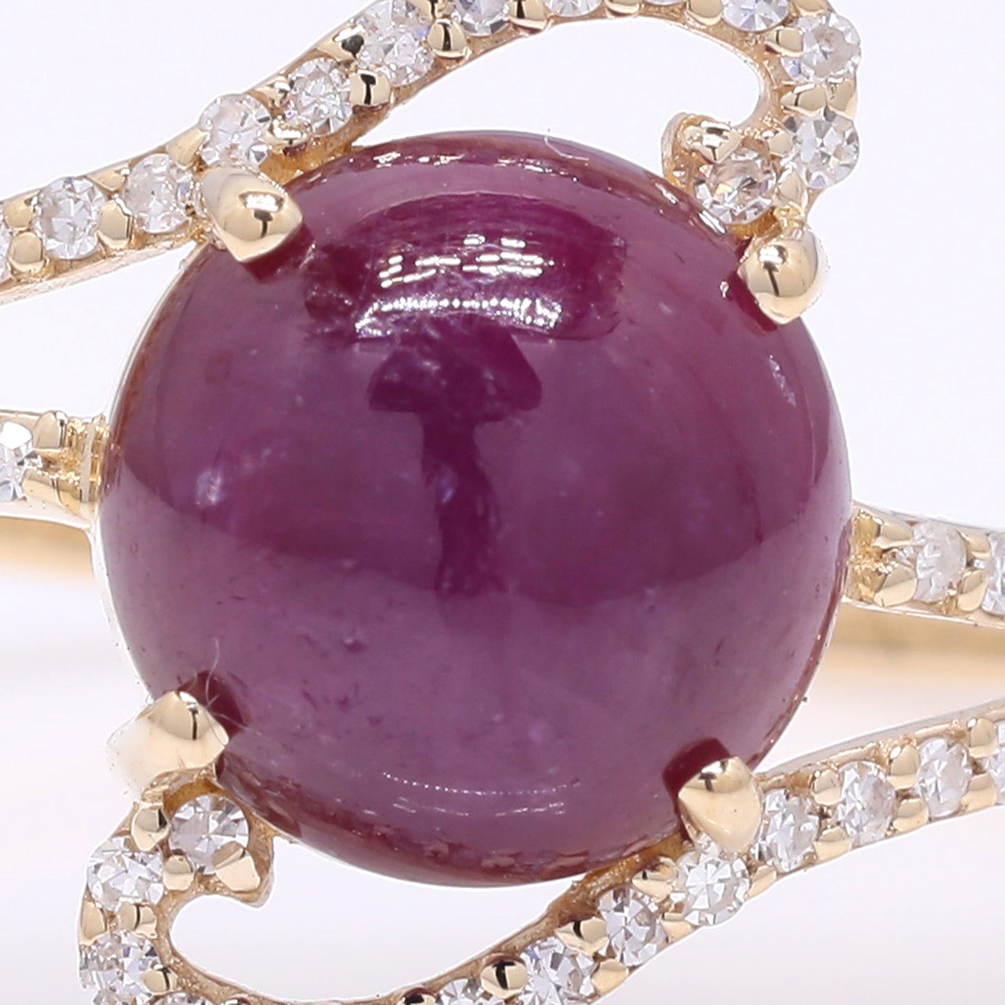 2.84 Ct Round Cabochon Cut Natural Ruby 14K Gold Ring