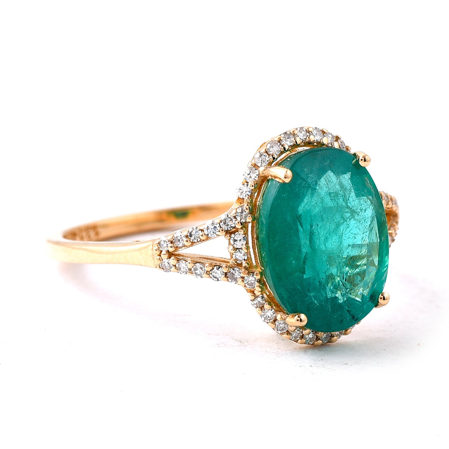 3.20 Ct Oval Mixed Cut Natural Emerald 14K Gold Ring