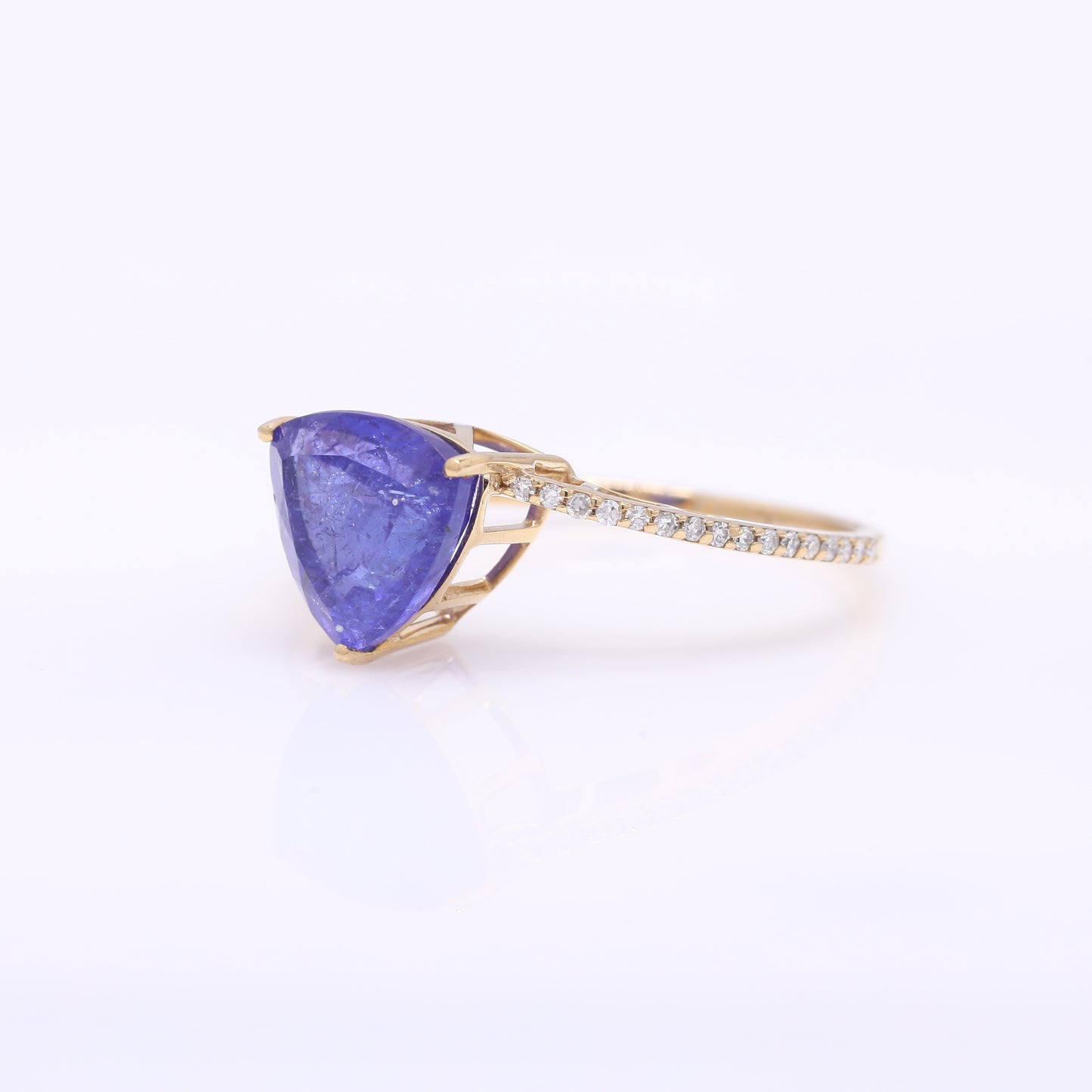 2.90 Ct Triangle Mixed Cut Natural Tanzanite 14K Gold Ring