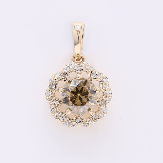 0.71 Ct Round Red Diamond 14K Gold Pendant