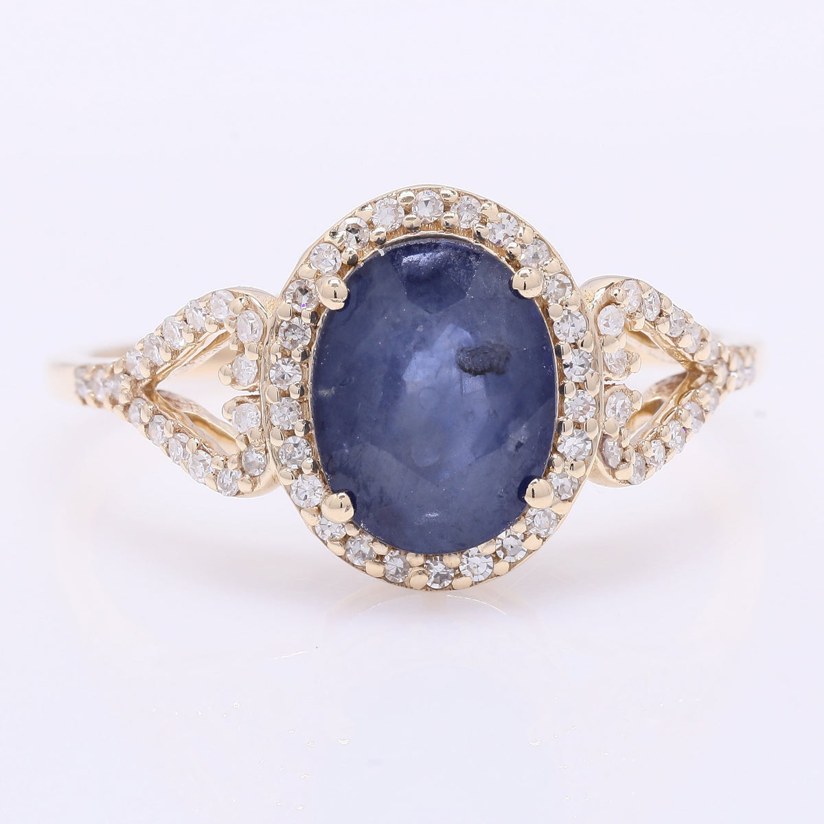 2.29 Ct Oval Mixed Cut Natural Sapphire 14K Gold Ring