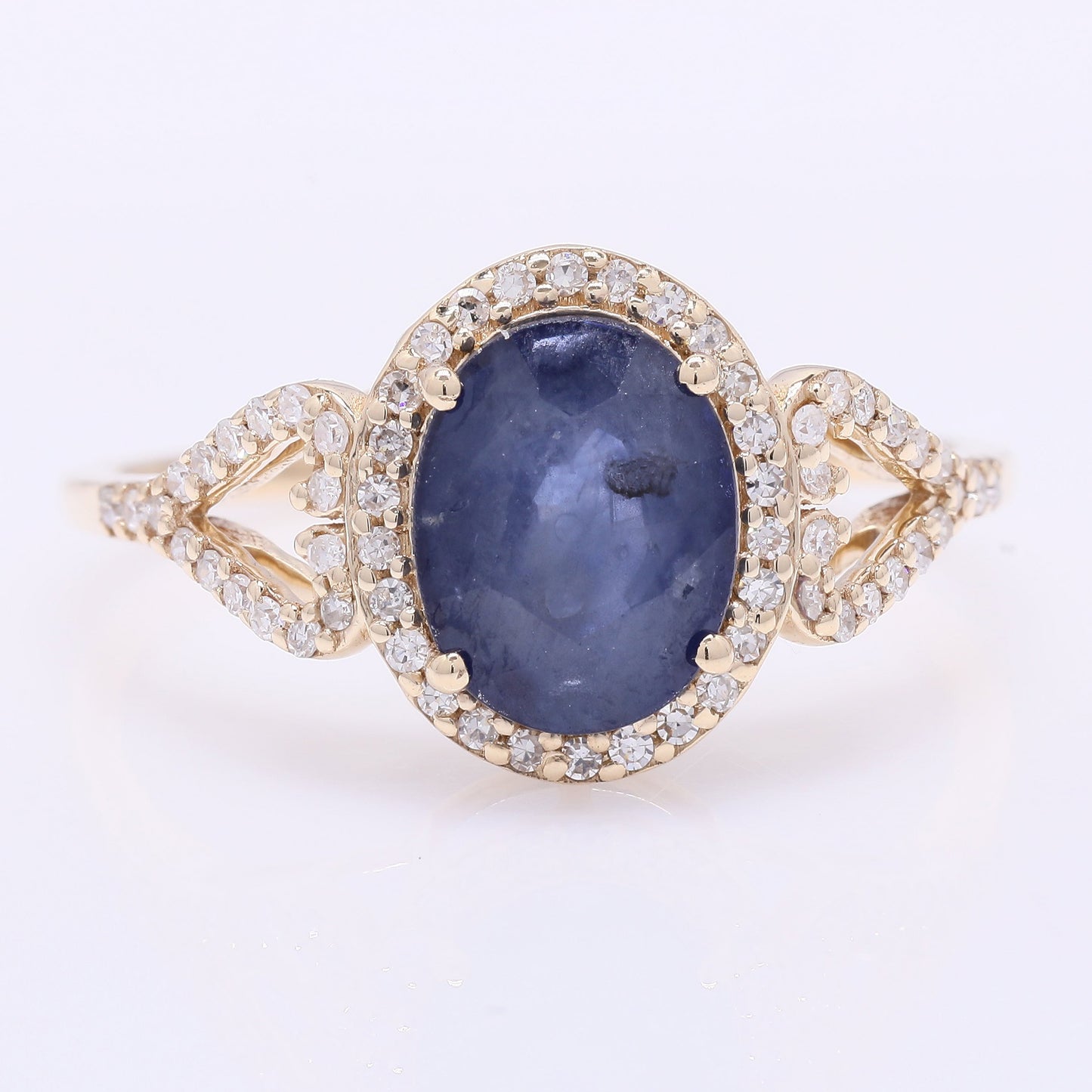 2.29 Ct Oval Mixed Cut Natural Sapphire 14K Gold Ring