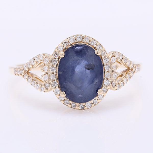 2.29 Ct Oval Mixed Cut Natural Sapphire 14K Gold Ring