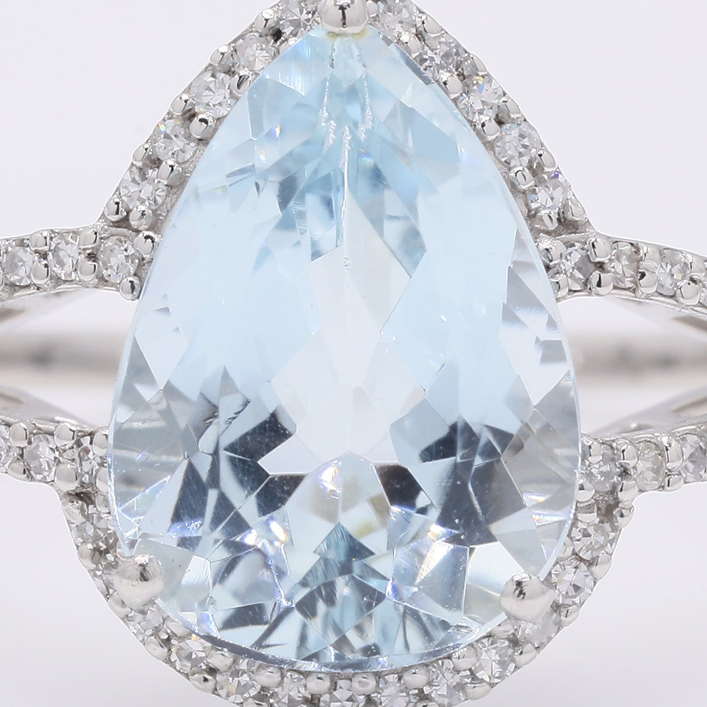 3.25 Ct Pear Mixed Cut Natural Aquamarine 950 Platinum Ring